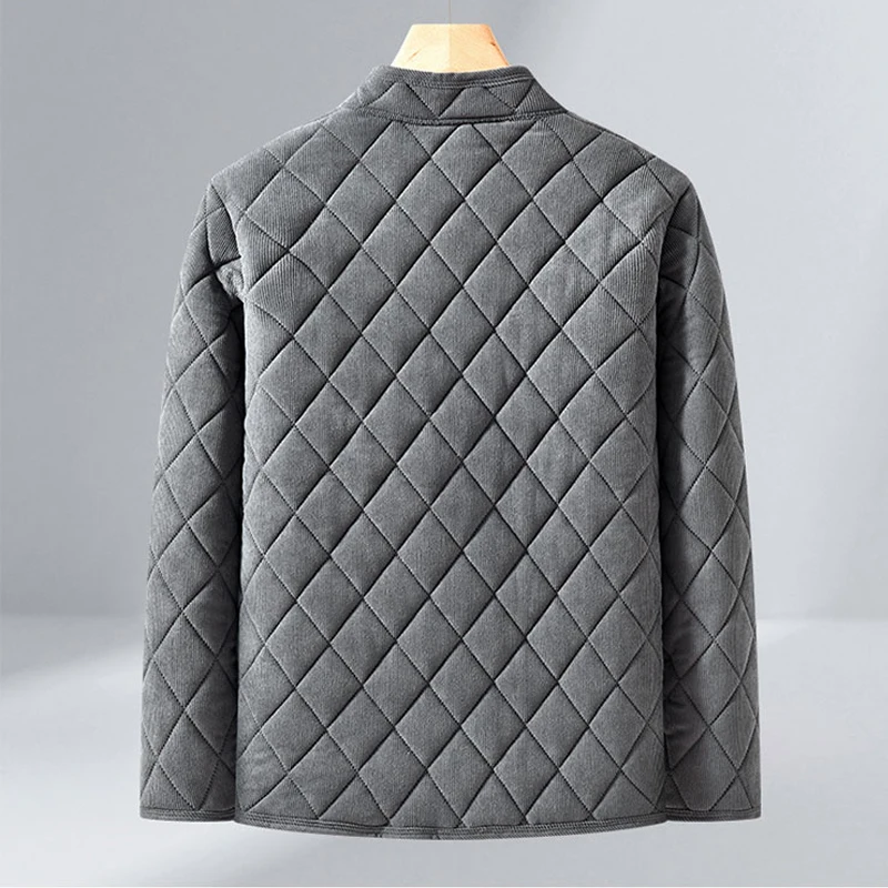 Mens Winter Jacket Windproof Thickened Padded Jacket Casual Diamond Warm Fleece Lined Coat Middle-Aged Dad's Solid Outdoor Wear