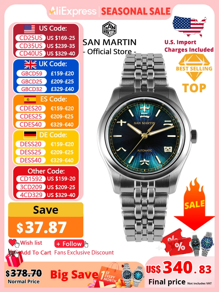 

San Martin New 39mm Gada Watch Chinese Style Original Design Sunburst JianZhan Miyota 90S5 Men Dress Automatic Mechanical SN0144