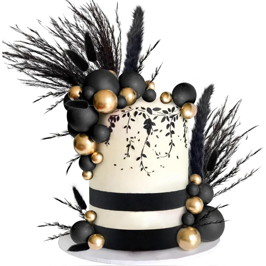 

40 шт. черные золотые топперы для торта, украшение для торта в стиле бохо, хвосты кролика, украшение для торта из тростниковой травы для свадьбы в стиле бохо, дня рождения, ребенка