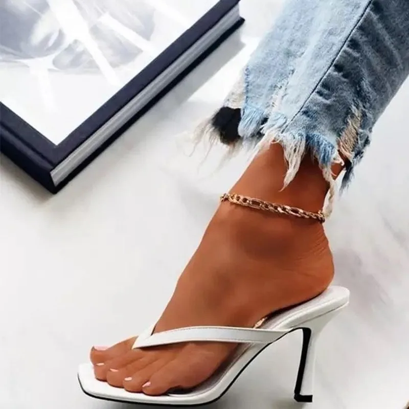 Pantoufles de Luxe à Talons Fins pour Femme, Tongs Sexy à la Mode, Chaussures d\'Été, Grande Taille 43, 2022