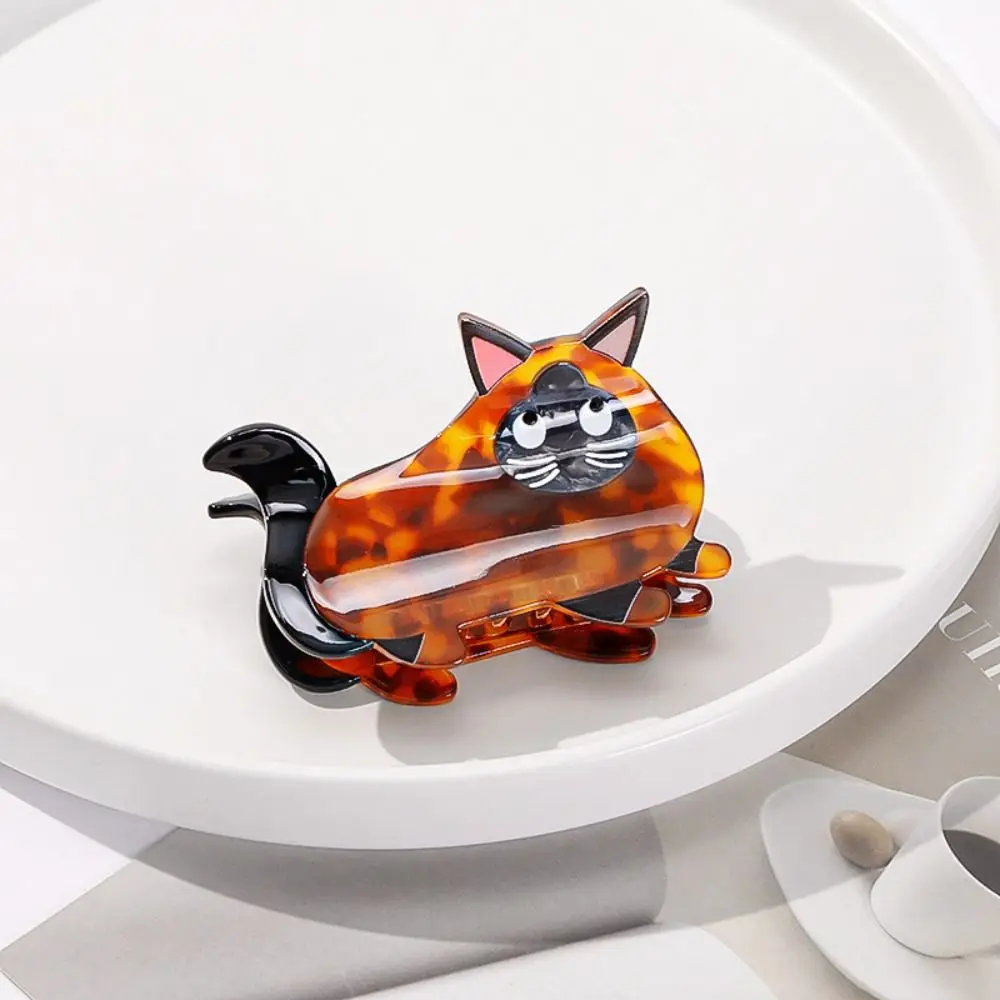 Trendy Korean Style Acetic Acid Animal Hair Claw Creative Kitten Retro Cat Crab Clip Leopard Kawaii Cartoon Shark Clip Daily