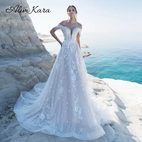 Alim Kara Luxury Sleeveless Wedding Dress Sweetheart Beaded A-Line Bride Gown Beach Princess LZ22 Customized Vestido De Novia