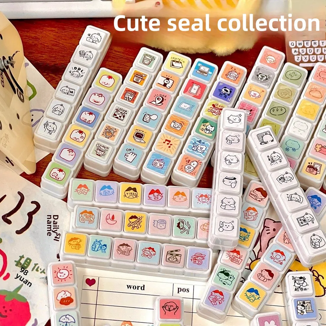 6 تصاميم Inkpad Stamps Kawaii الذاتي الحبر مكافأة Stamps تشجيع العمل الثناء المعلمين DIY الصحافة Stamps ختم القرطاسية مكتب