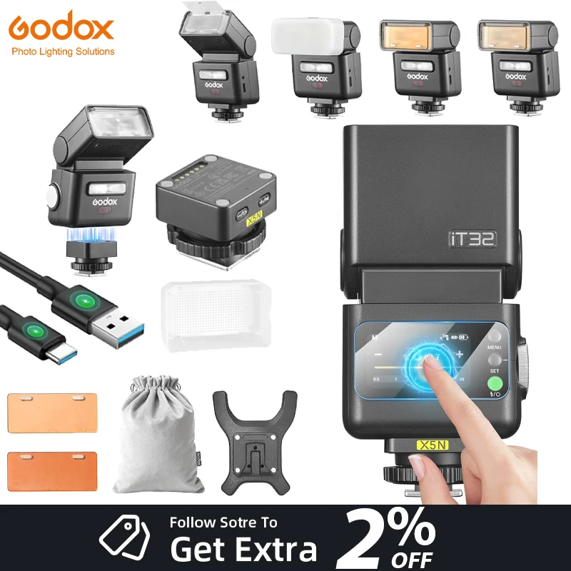 Godox IT32 IFlash Camera Flash TTL HSS Rotating Head Speedlite X5 C/S/N/F/O/L Wireless TTL Magnetic Flash Trigger Glass Flim