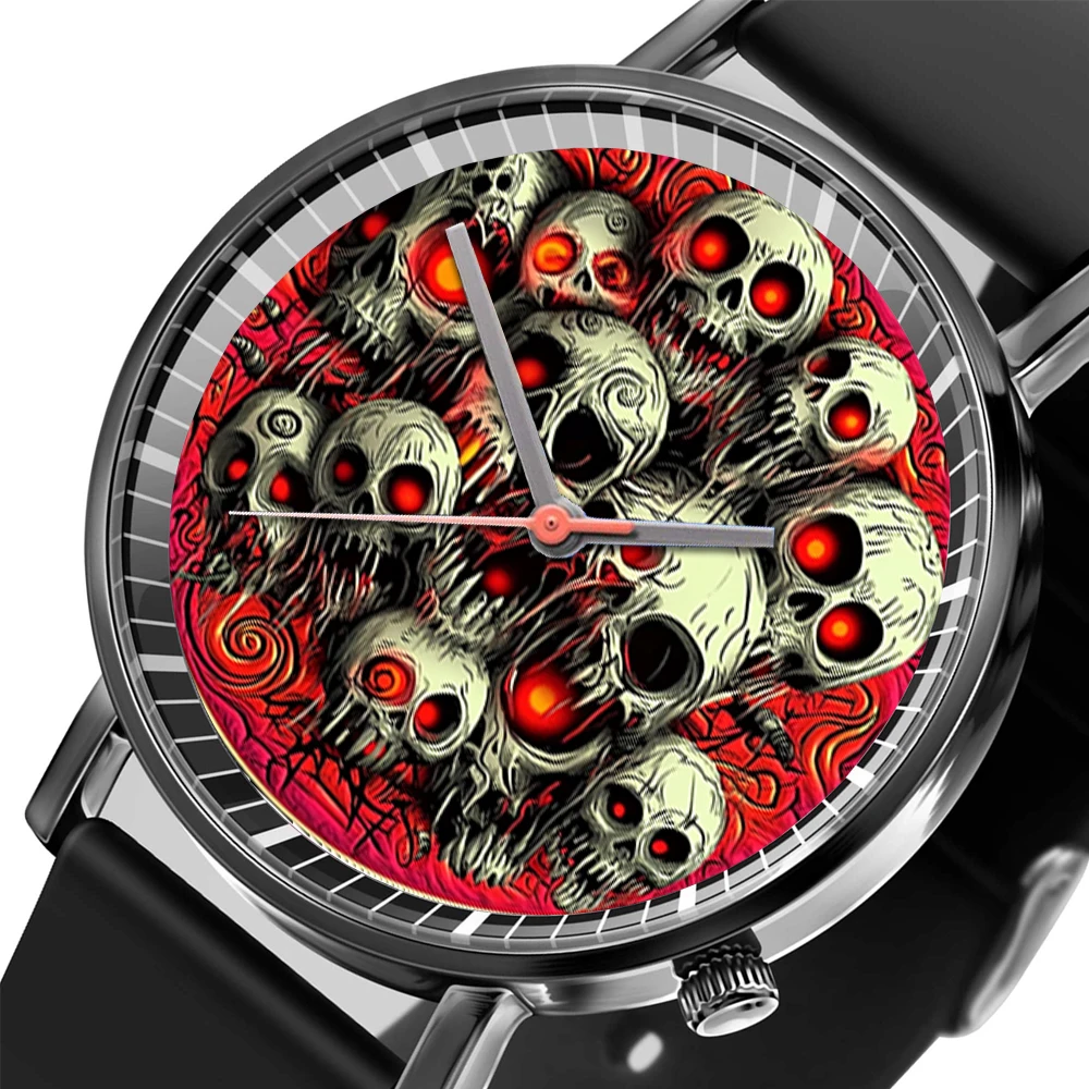 Women\'s Watch 2024 New Halloween Skull Style Design Quartz Watches Fashion Black Silicone Men\'s Simple Clock Wristwatch