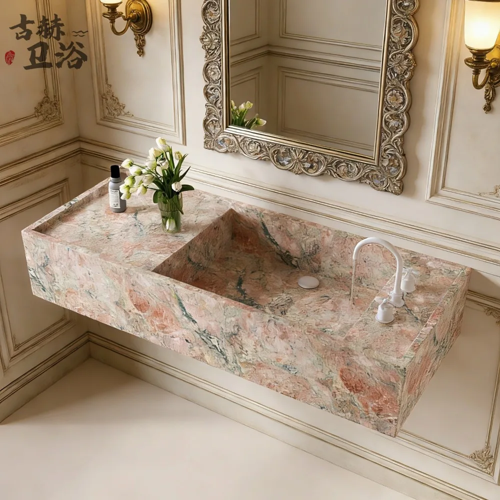 Monet Garden rock slab marble color wall hanging integrated hand washbasin hotel homestay washbasin under the counter