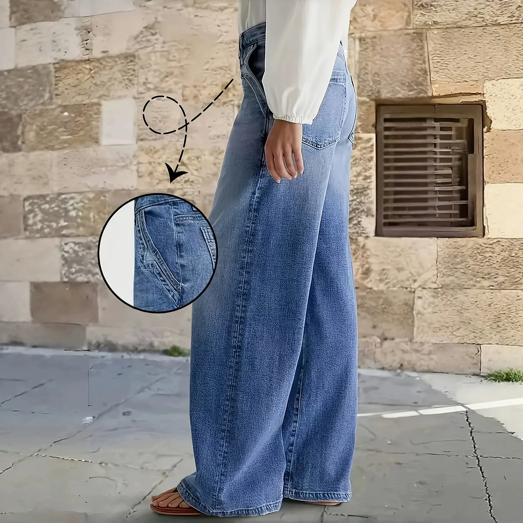Wide-leg jeans, high-waisted, loose-fitting, floor-length denim pants for all seasons, 2026 new style