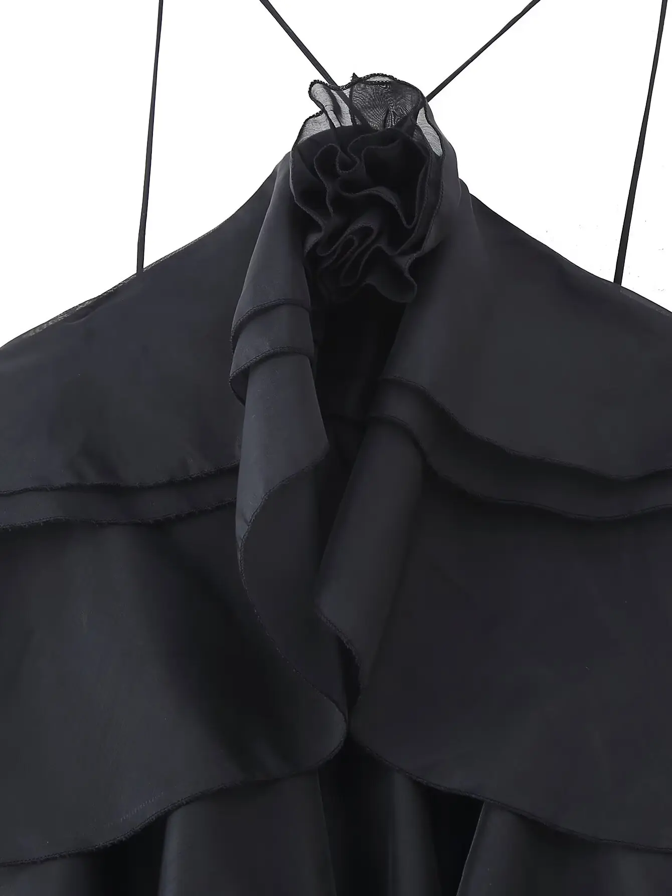 2025 feminino elegante flor 3d em cascata babados halter midi vestidos menina doce sem mangas camisola em camadas roupões longos