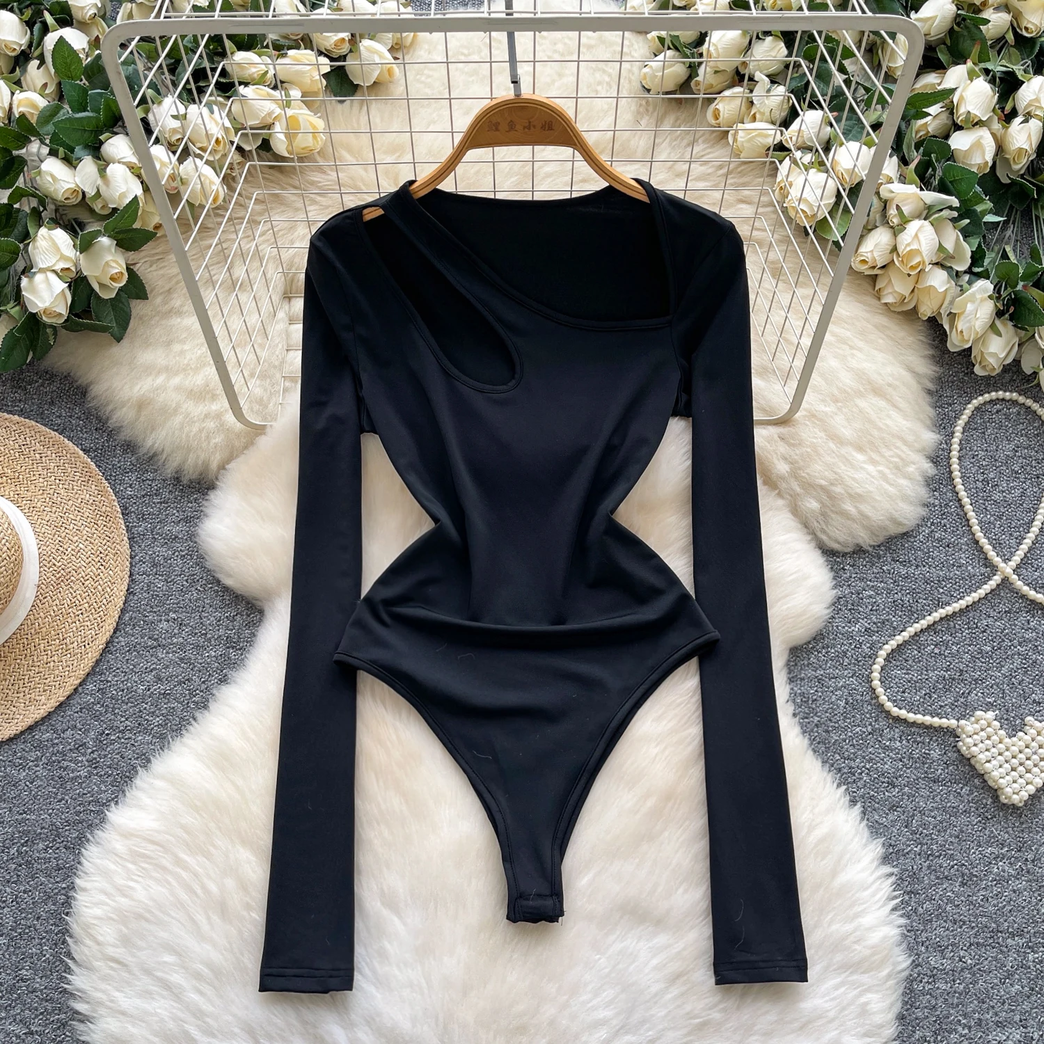 

Hotsweet Elegant long sleeve O-Neck Bodysuits Straps Sexy Streetwear High Street Autumn Winter Jumpsuit