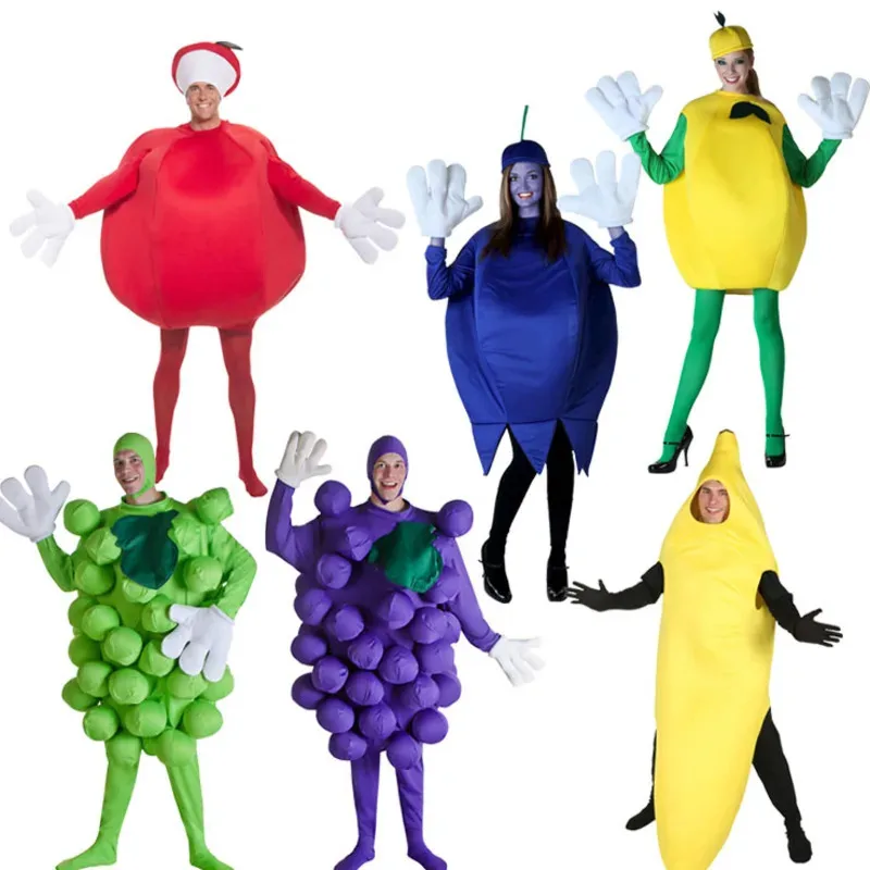 

Хэллоуин Фрукты Косплей Взрослые Одеваются Хэллоуин Торговые центры Виноград Лимон Черника Яблоко Банан Фрукты Одежда