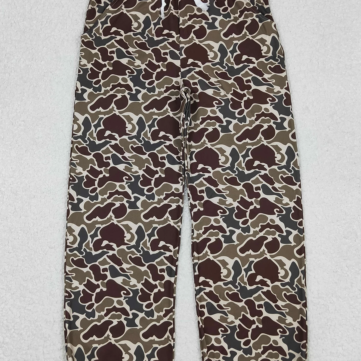 10.20 الخريف الحليب الحرير المرأة الكبار التمويه البني الأخضر مربوط بنطلون الرباط السراويل الطويلة