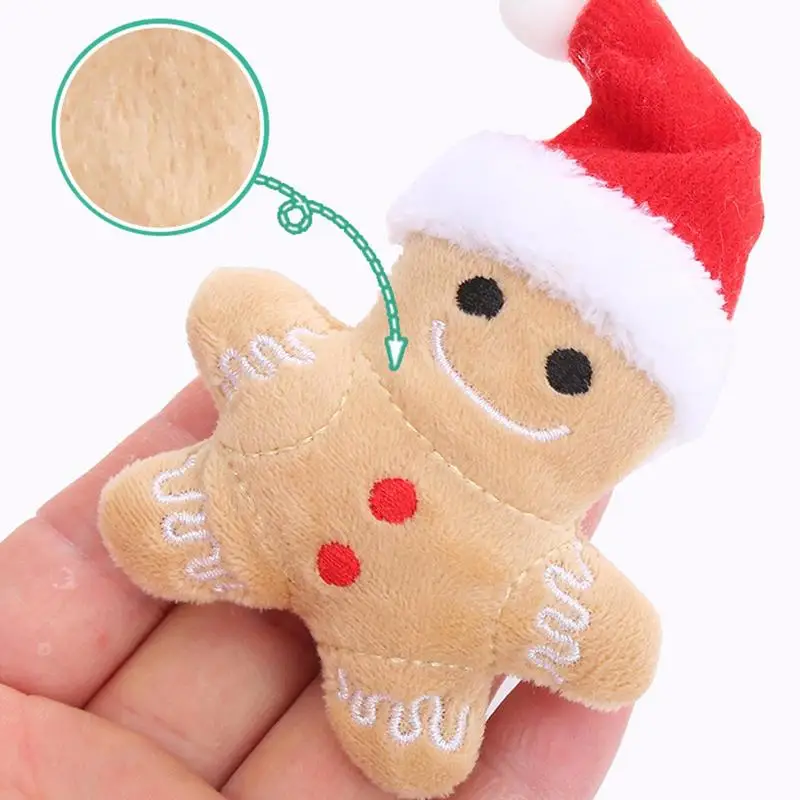 Gingerbread Man Cat Toy With Christmas Hat Interactive Cat Pillow Catnip Plush Chew Toy For Pet Puppy Teething Toys Gift