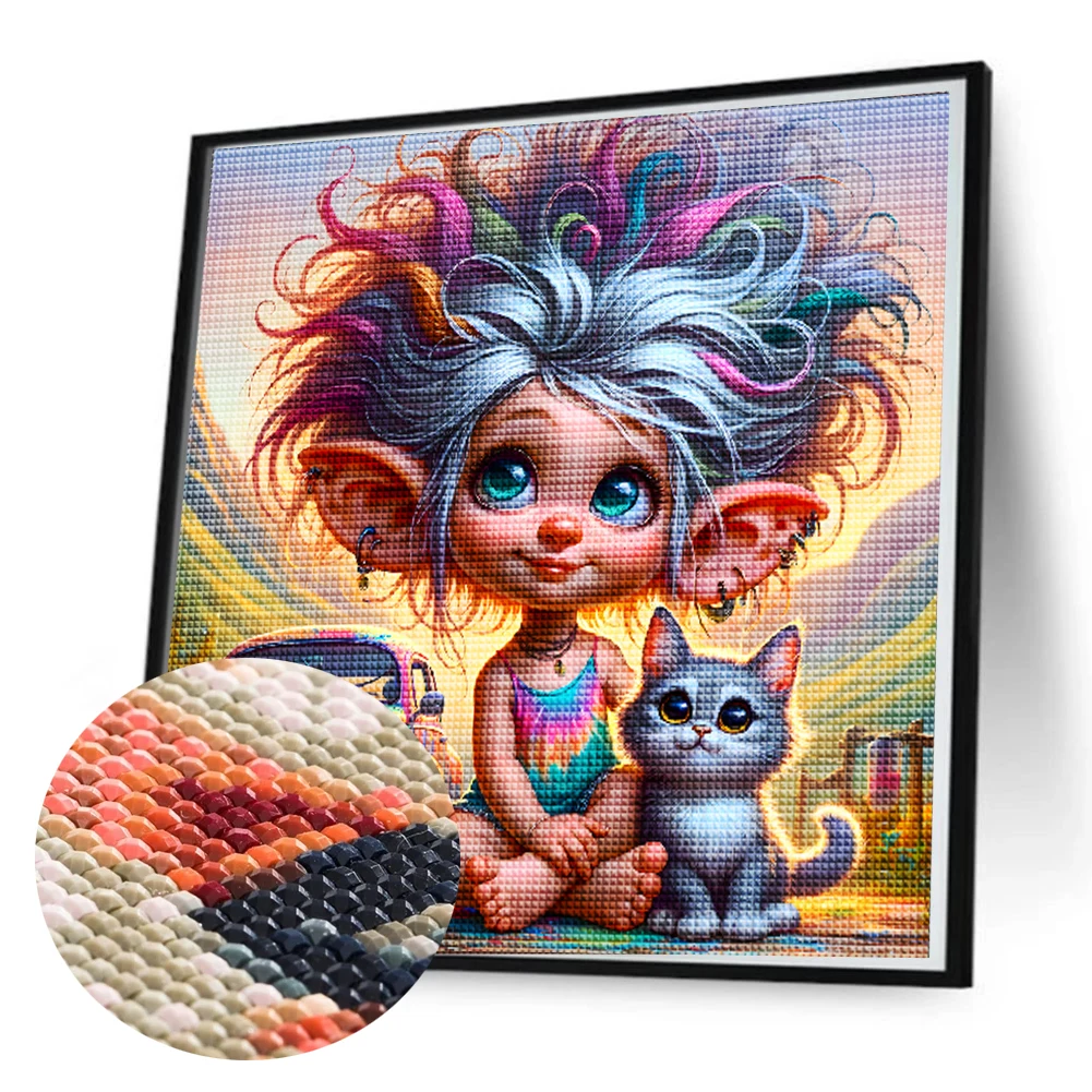 Hippie Cool Boy And Cat Travel DIY Diamond Painting Cartoon New 2024 Full Diamond Embroidery Handmade Mosaic For Home Decor