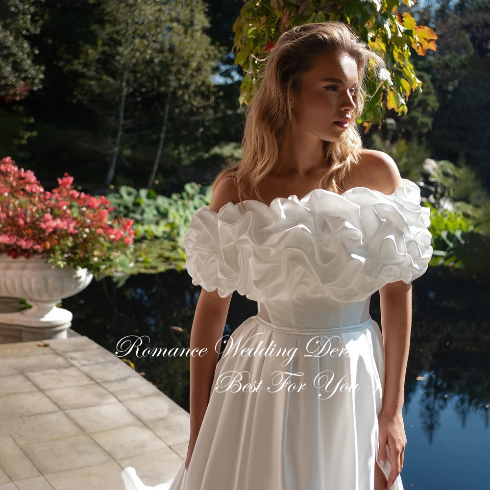 Vestido De Novia moderno plisado De corte a para mujer, vestido De Novia con abertura alta sin tirantes y hombros descubiertos con bolsillos, Vestidos De Novia personalizados