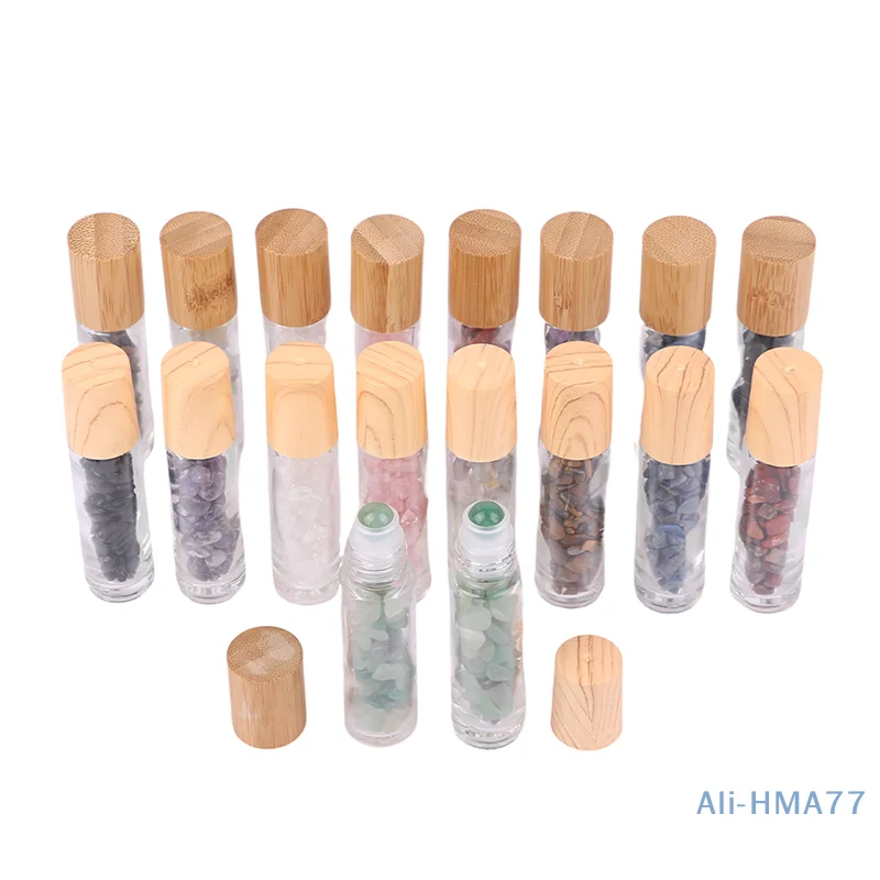 10ml Roll On Bottle Essential Oil Natural Jade Roller Bottles with Crystal Chip Glass Travel Bottle Containers