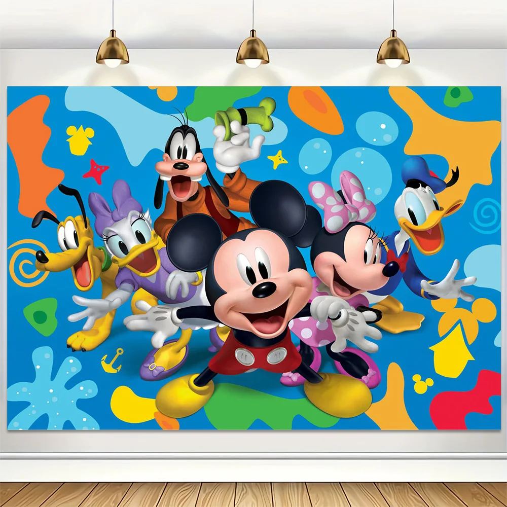 Disney Mickey Mouse Vinyl Backdrops Kids Happy 1st Birthday Party Decors Photography Background Baby Shower Banner Photo Booth