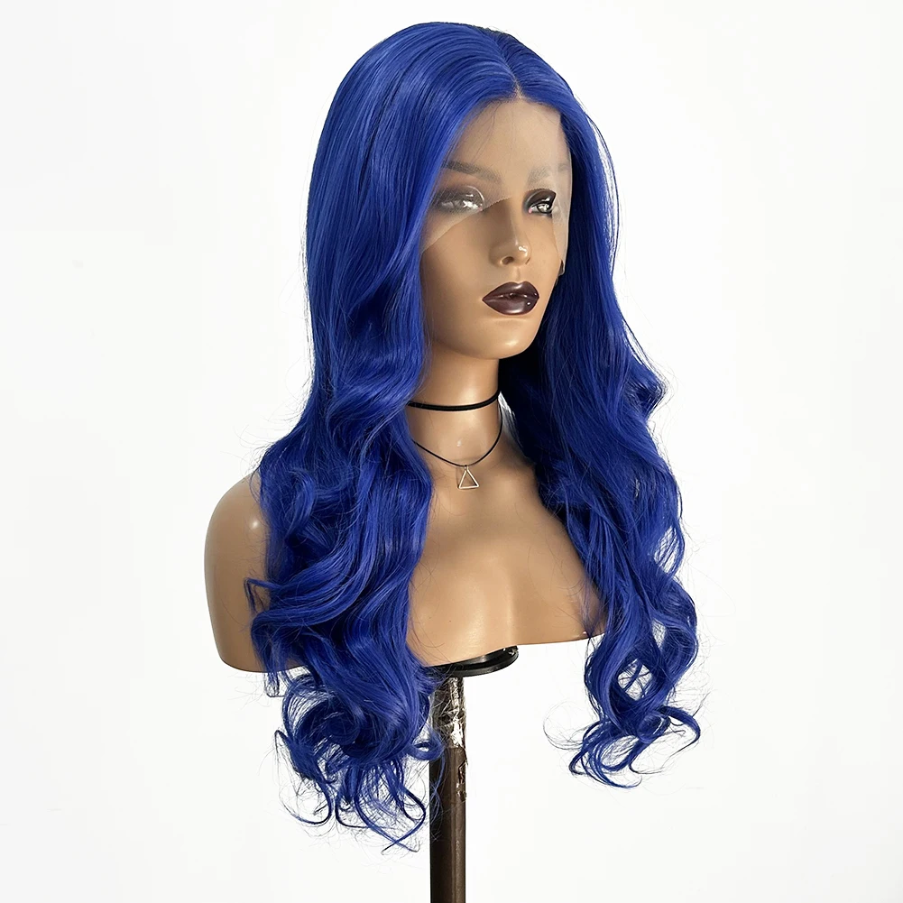 AIMEYA Blue Synthetic Lace Front Wig Long Loose Wave Wigs Synthetic Lace Frontal Wigs For Women Cosplay Party Wig Heat Resistant