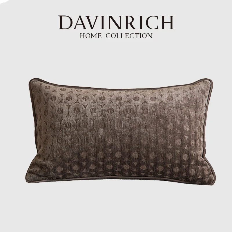 DAVINRICH Boho Taupe Brown Cut Velvet Lumbar Pillow Cover Concentric Circles Decorative Cushion Case Eclectic Style Home Decor