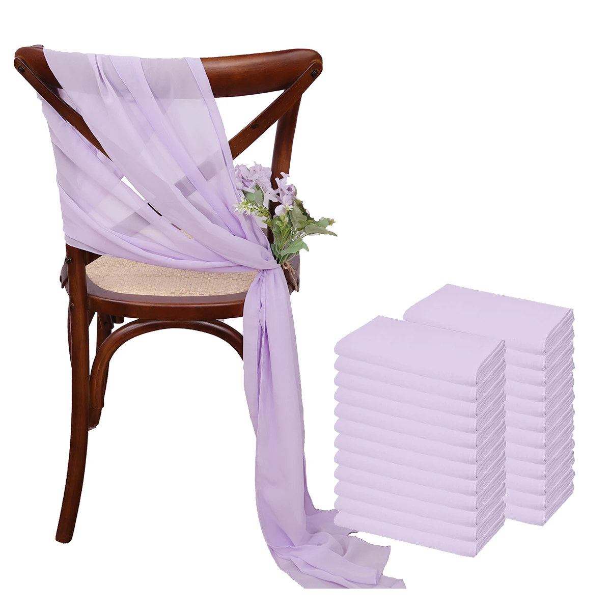 24 Pcs 17x275cm Purple Chiffon Chair Sashes 12 Set Wedding Chair Covers Ribbon Wedding Party Aisle Chair Decor