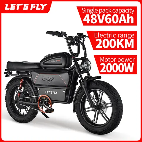 LET'S FLY Mountain bike 2000W 37MPH Adults City Electric Bicycle 48V 60AH 20 Inch Fat Tire  Courier E Bikes Oil Brake  Ebike