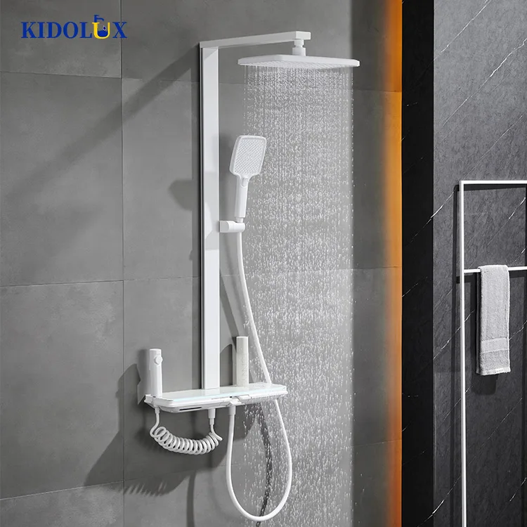 Fashion Style Antique Exposed Black White Coated Multi Purpose Shower Set With Led High Quality Piano Key Bathroom Shower Faucet