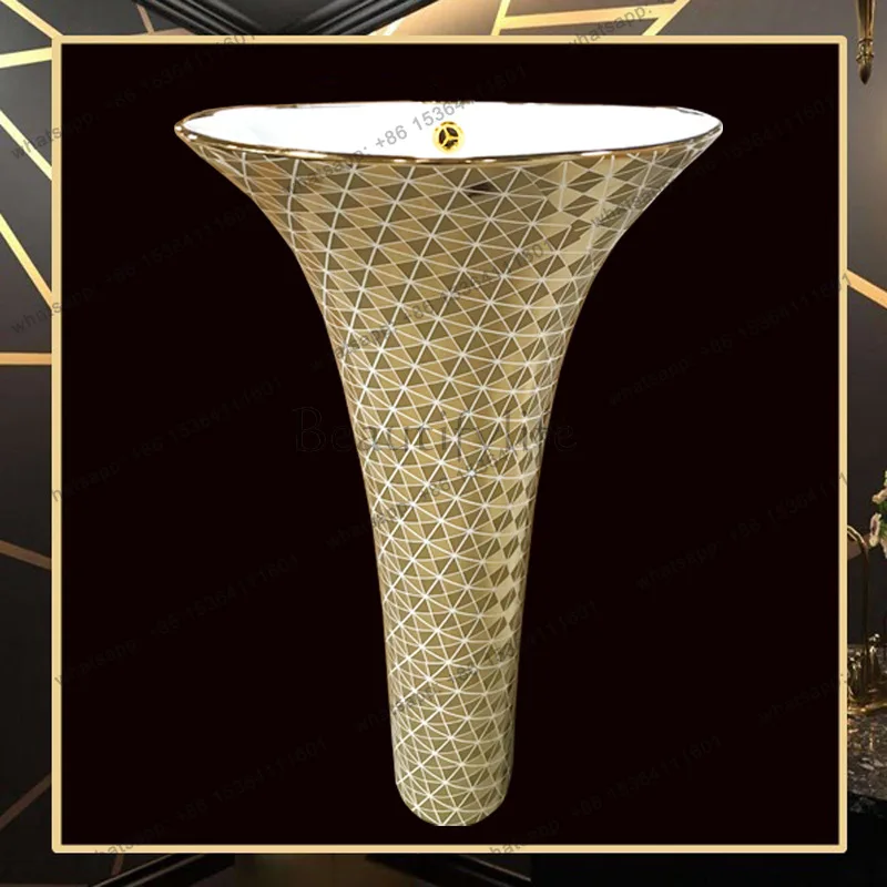 Color gold column electroplated gold wash basin Vertical local tyrant gold wash basin