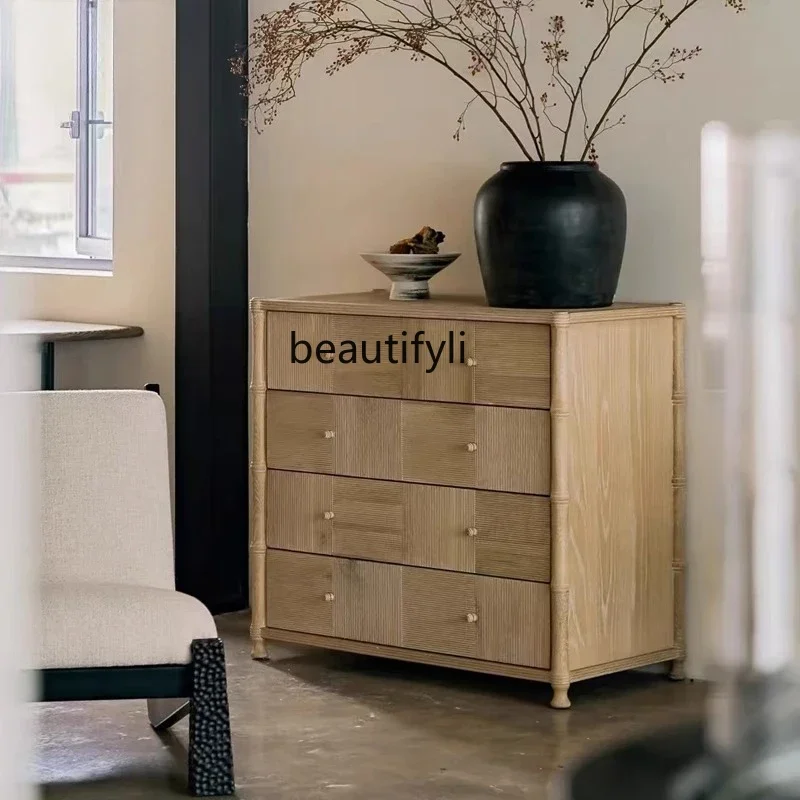 

French retro solid wood, wabi-sabi wind bedroom storage cabinet designer locker