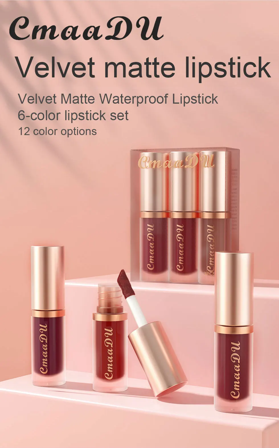 

CmaaDu 3 Colour Lip Gloss Stick Set Make up Velvet Matte Lipstick Waterproof Long Lasting Non-stick Cosmetics Makeup For Women