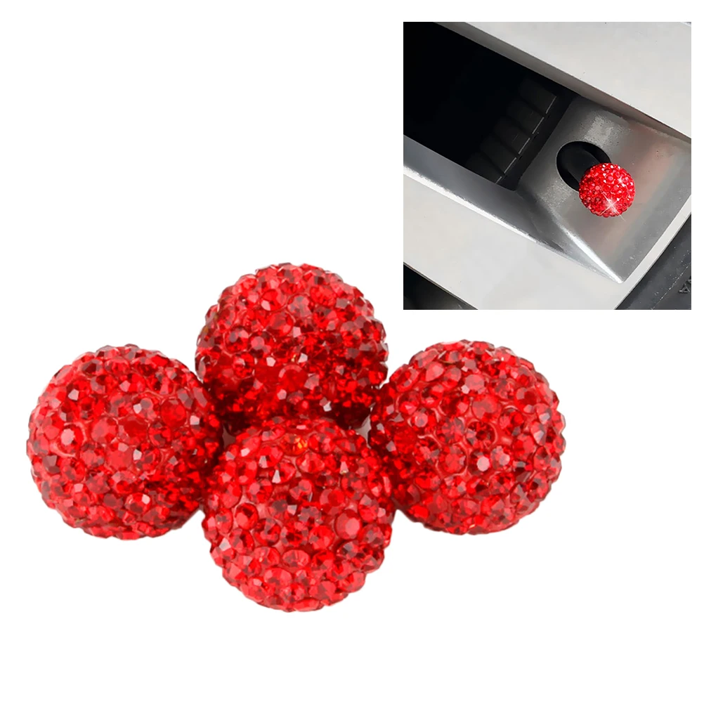 

4pcs Diamante Car Tire Caps Diamond Shining Dustproof Waterproof Valve For Trucks Suvs Vehicles Red Crystal Ball