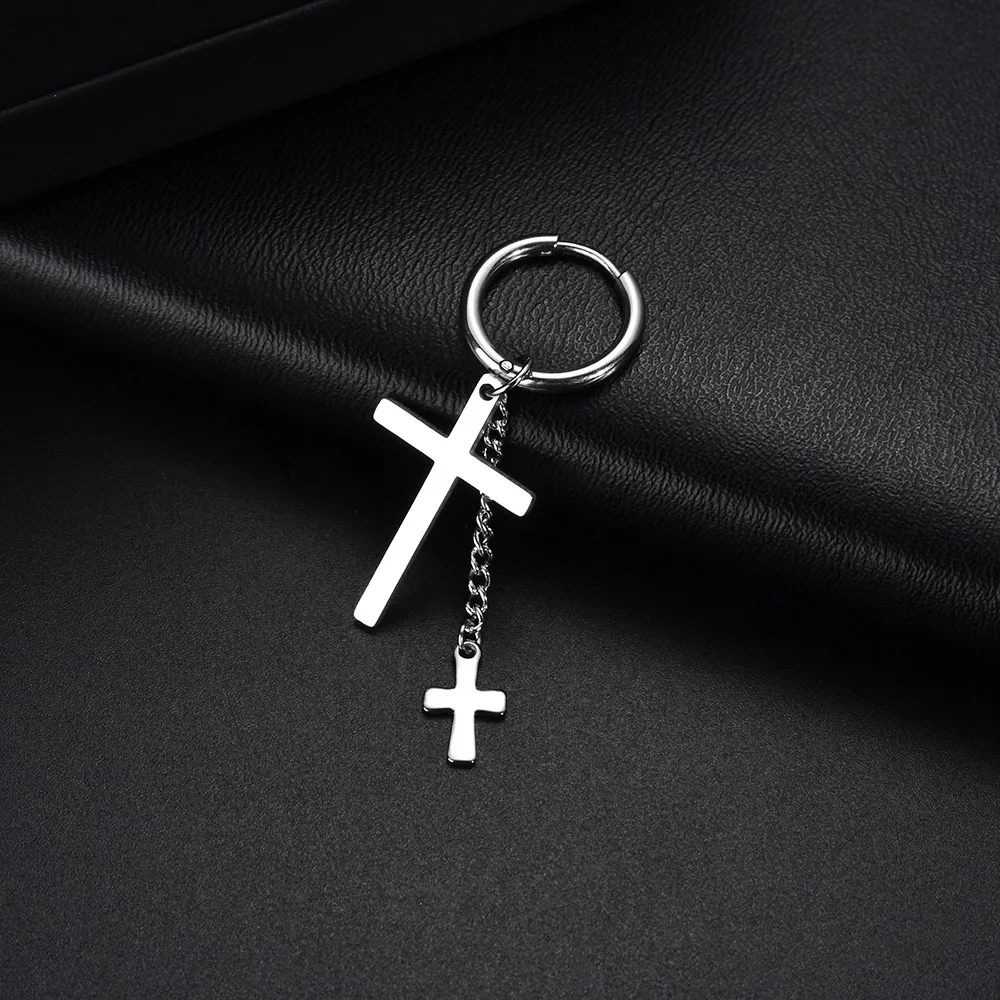 Fashion Hoop Earrings Cross Chain Scorpion Tassel Conical Shape Women Men Stainless Steel Stud Ear Punk Rock Jewelry Gift 1Pcs