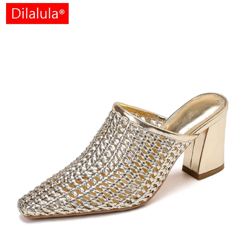 

Dilalula 2025, Лидер продаж, плетеные сабо, женские дышащие тапочки на высоком толстом каблуке с закрытым носком, женская офисная обувь для вечеринок и свиданий