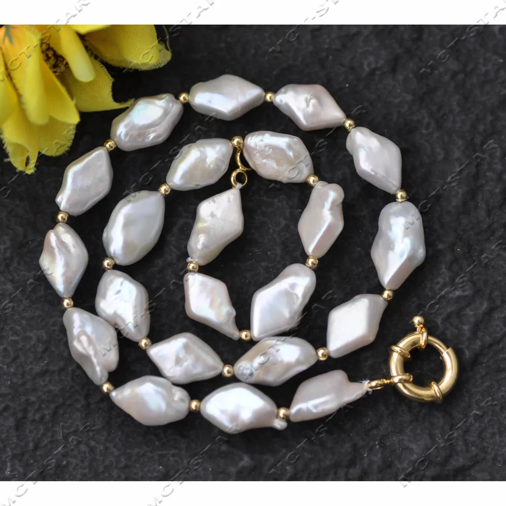 Z14002 17'' 16mm White Rhombus Coin Freshwater Pearl Necklace Custom Jewelry