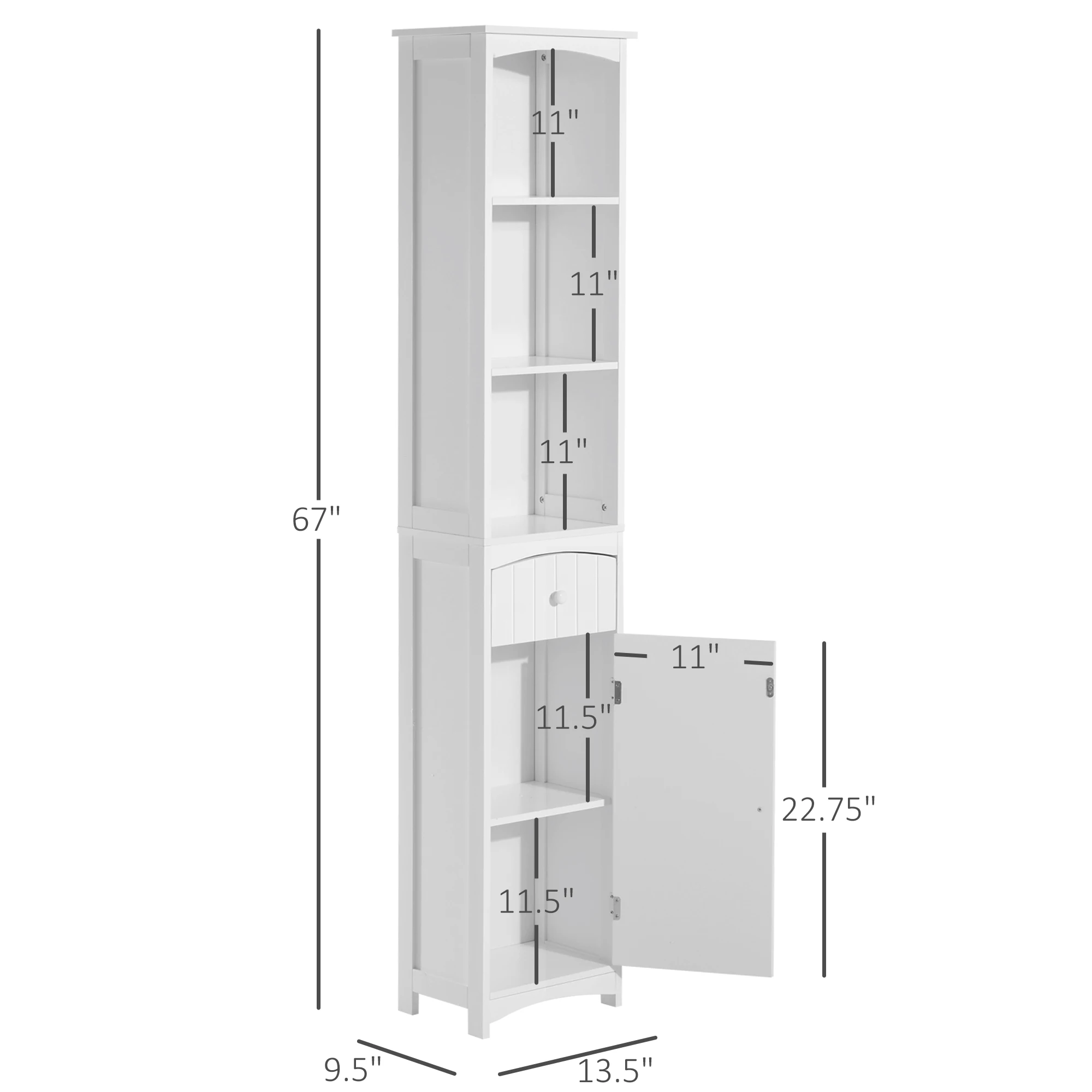 Homcom Mobiletto da bagno, mobiletto da bagno indipendente, torre alta in lino con ripiani e cassetto a 3 livelli, bianco