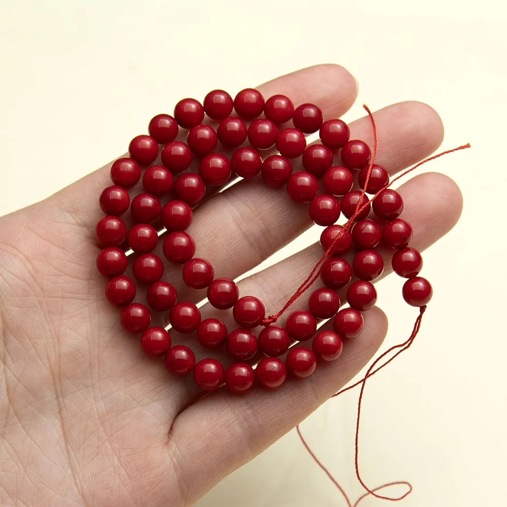 

6-6,5 мм красный цвет натуральные коралловые бусины круглой формы коралловые бусины-разделители изготовление ожерелья браслеты серьги аксессуары 38 см