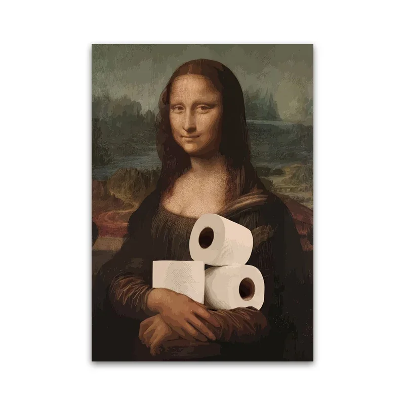 1 peça de Decoração Divertida Abstrata para Banheiro e Casa, Pôster de Parede Sem Moldura com Menina Mona Lisa Excêntrica com Pérolas para Decoração d
