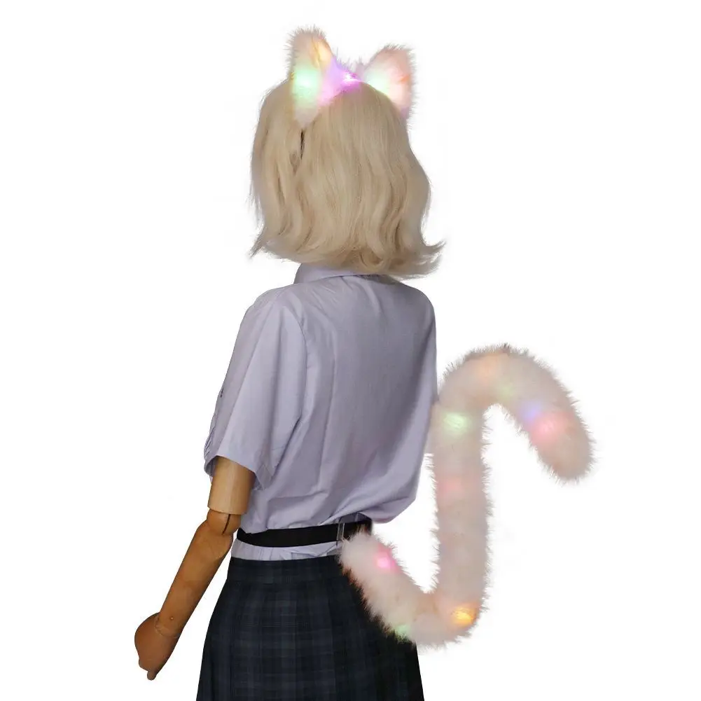 Hot Glow Cat Ears Tail Maid Cos Dress Up, Handmade Beast Tail Girls Accessories Set