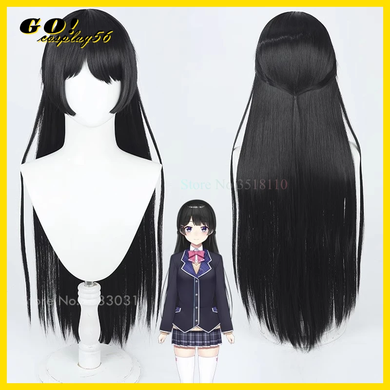 NIJISANJI-Perruque synthétique longue tressée noire pour filles, 5 styles, perruque de cosplay VTuber Tsuk37ata, queues de cheval lisses