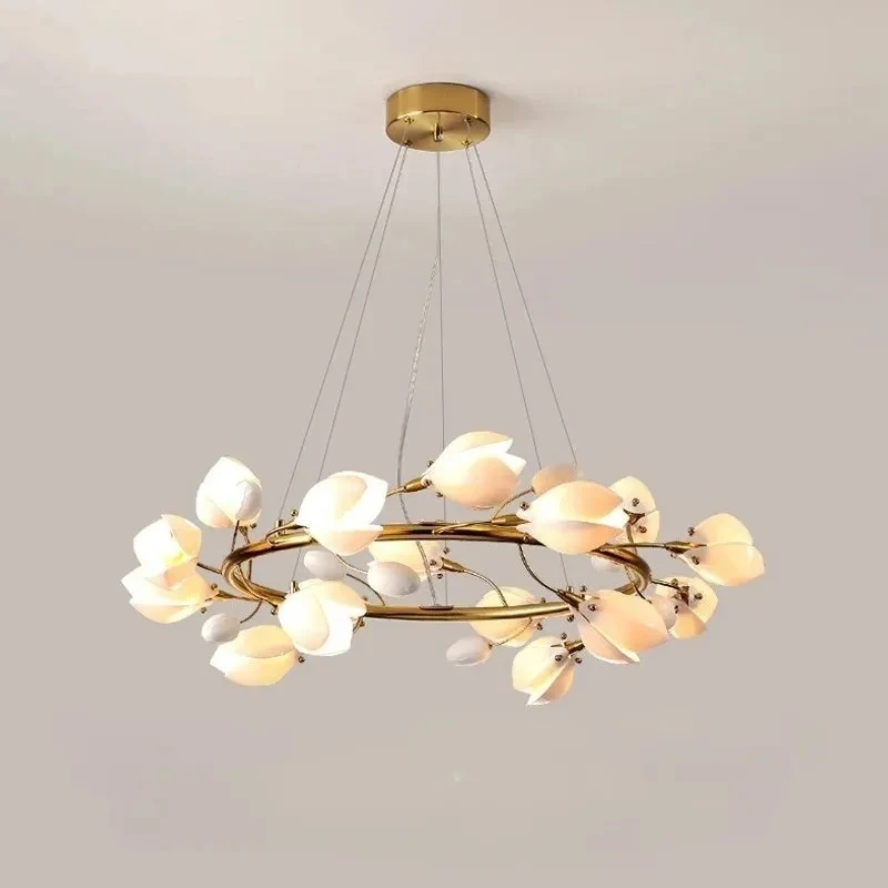 

Modern Luxury Creative Ceramic Flower Design Pendant Light Led Nordic Living Room Bedroom Dining Room Decoration Lighting