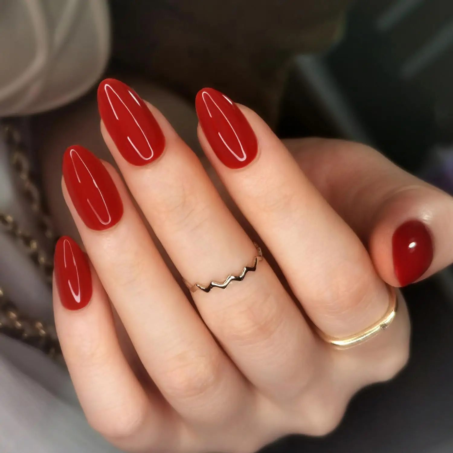 

Red Almond Press on Nails Short Fake Nails Solid Color Glossy Reusable Stick on Nails in 15 Sizes 30 Nail Kit