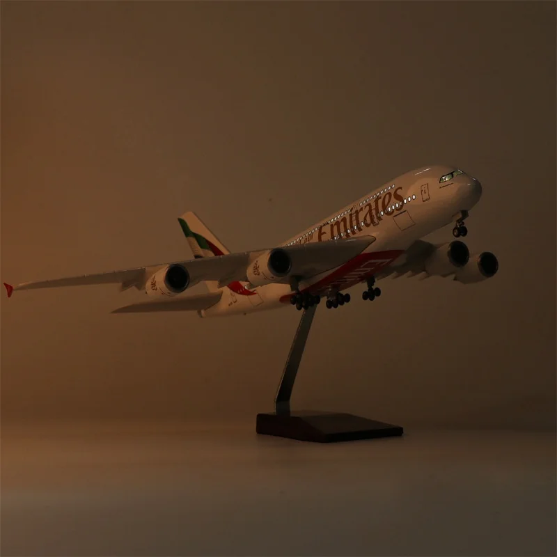 New Emirates A380 Plane Model UAE Airline Aircraft Resin with Light & Landing Gears Collectible for Aviation Enthusiast Gift