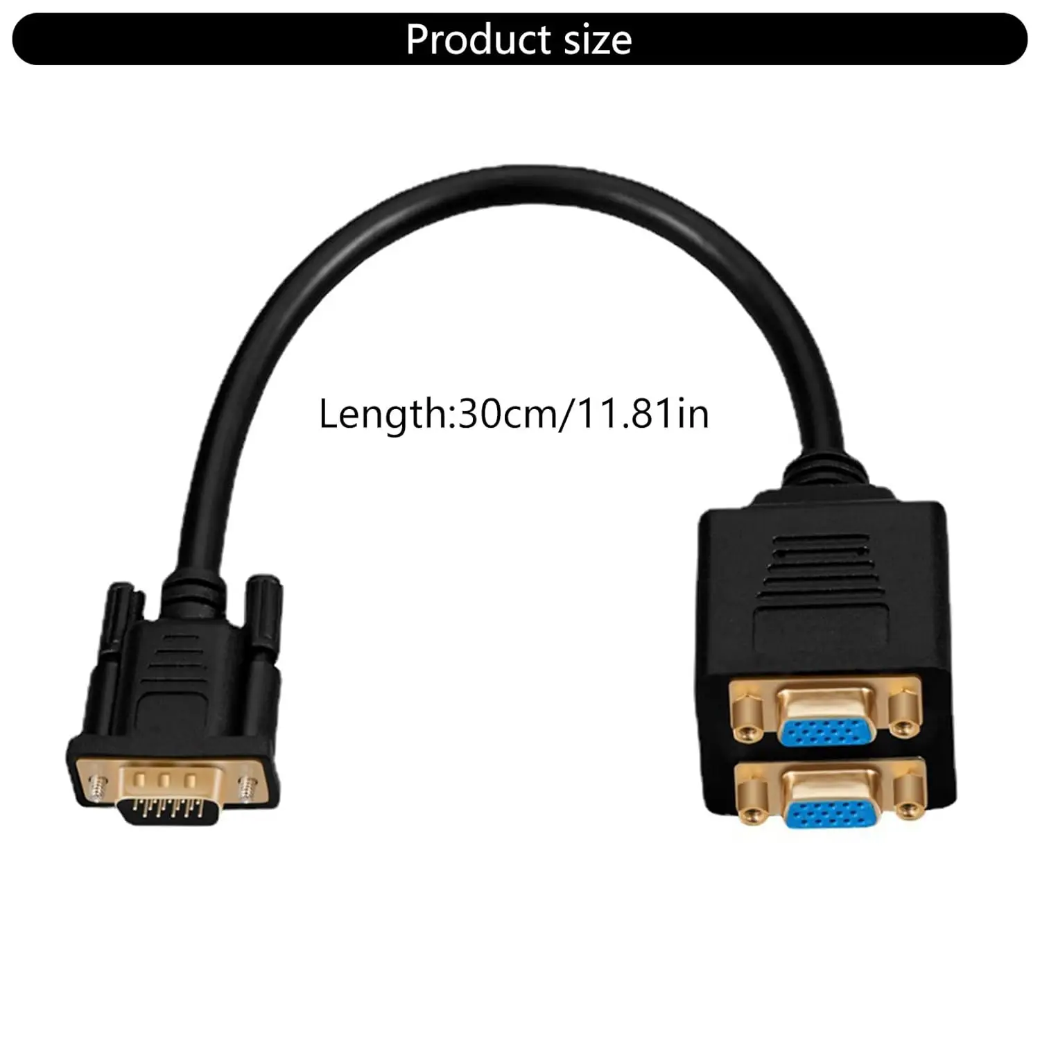Double Monitor VGA Adapter Cable VGA Male to 2Female Splitter Cord VGA Cable with Screw Locking Mechanism Stable Connect