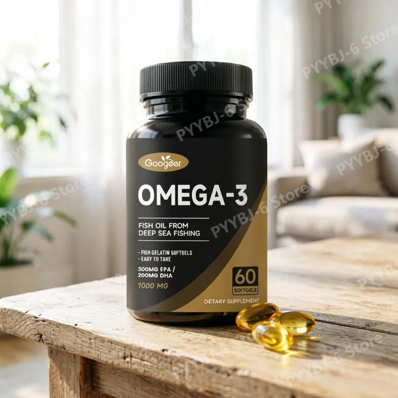 Omega-3 Fish Oil 1000mg Softgels 300mg EPA & 200mg DHA Supports Brain Heart & Eye Health Natural Dietary Supplement 60 Softgels
