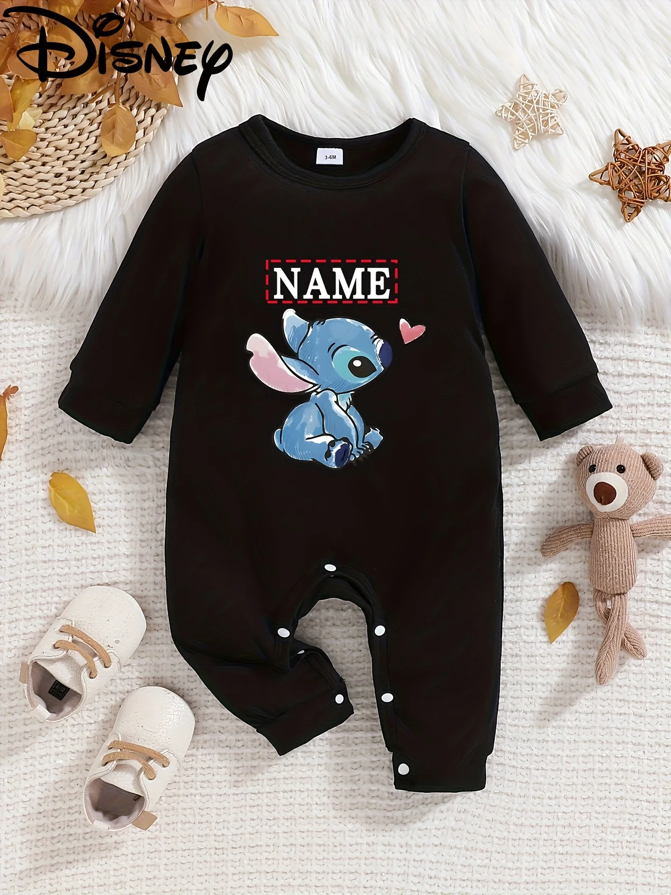 

【Официально авторизованный】 Детский комбинезон с длинными рукавами Disney Custom Name Stitch | Милый и уютный