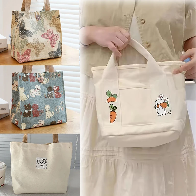 

1PC Carrot Bunny Illustration Canvas Women Tote Bag Multi Functional Large Space Ladies Handbag