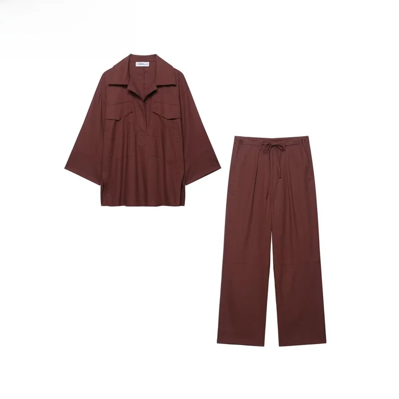 

ZBZR весенний новый женский повседневный удобный длинный льняной комплект с воротником-стойкой irt Faionable для отдыха Princ Sle комплект из двух предметов