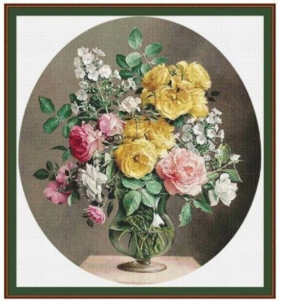 

Bouquet with Roses Flower Sewing 18CT 16CT 14CT Unprinted Cross Stitch Kits Embroidery Art DIY Handmade Needlework Home Decor