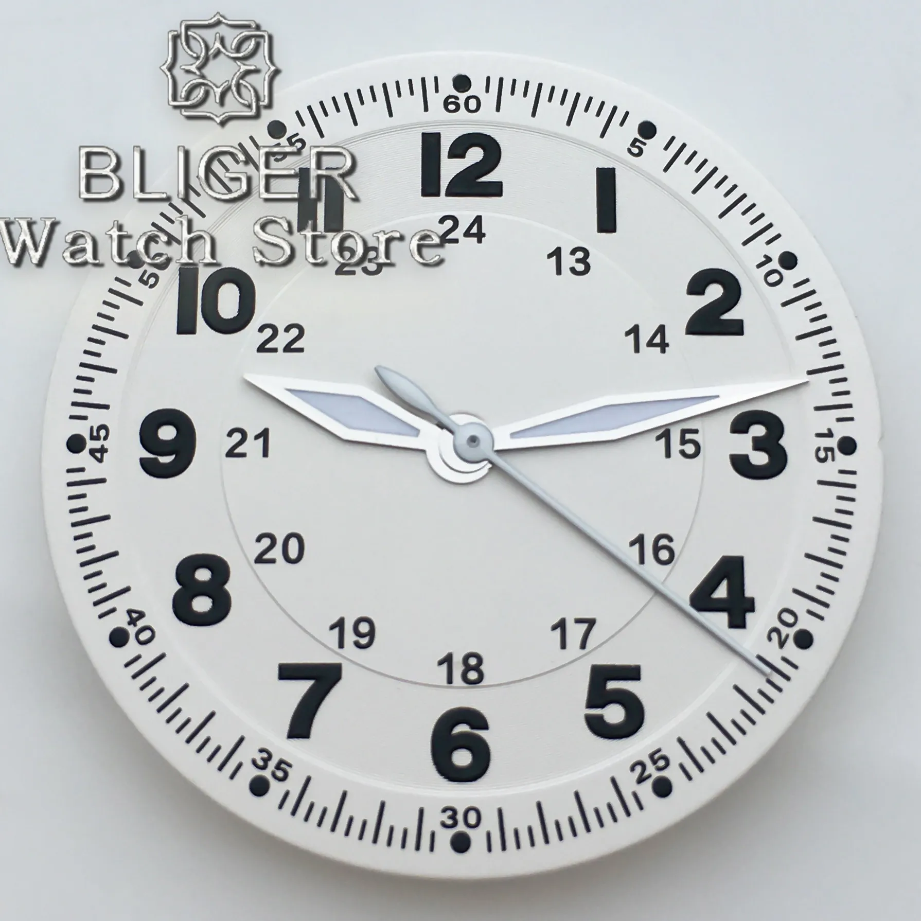 BLIGER 29mm 파일럿 화이트 시계 다이얼 및 손 세트 녹색 발광 NH35 NH36 ETA2824 2836 PT5000 무브먼트에 적합