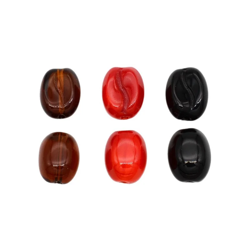 Wholesale 140pcs/lot color print cartoon coffee bean shape glass straight hole beads diy jewelry garment accessory