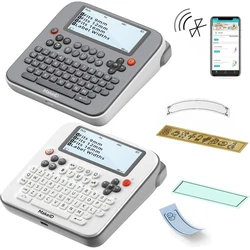 Makeid Label Maker E1 QWERTY Keyboard Labeler Rechargeable Machine Backlighting LCD Screen, Prints 9/12/16mm Labels