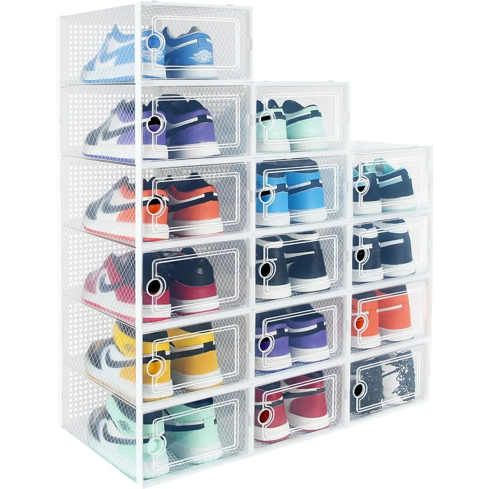 Hrrsaki Large 15 Pack Shoe Storage Organizer Boxes, Clear Shoe Boxes Stackable, Shoe Organizer for Closet